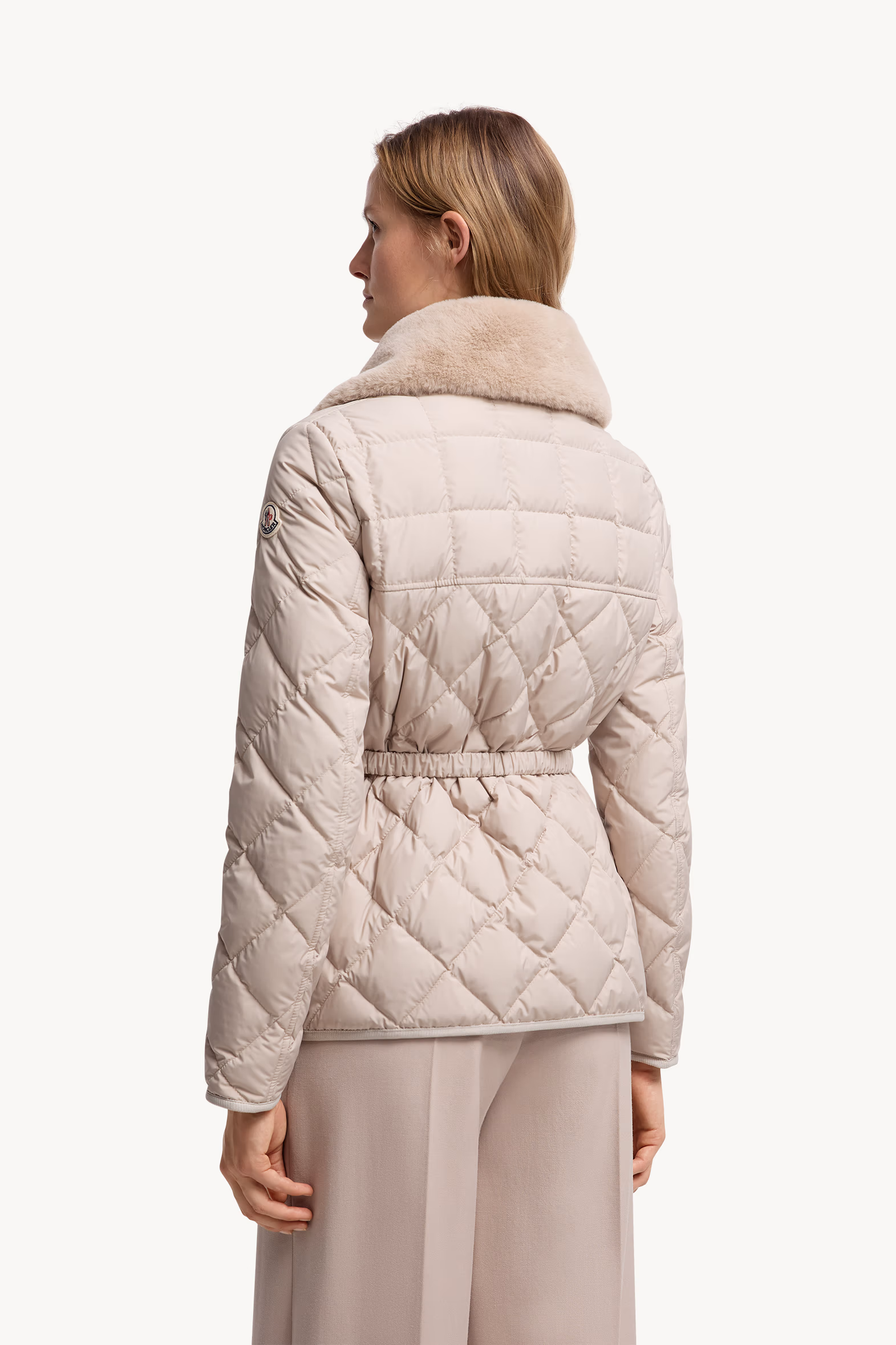 Cygne Faux Fur-Trimmed Short Down Jacket Women Beige Moncler 5